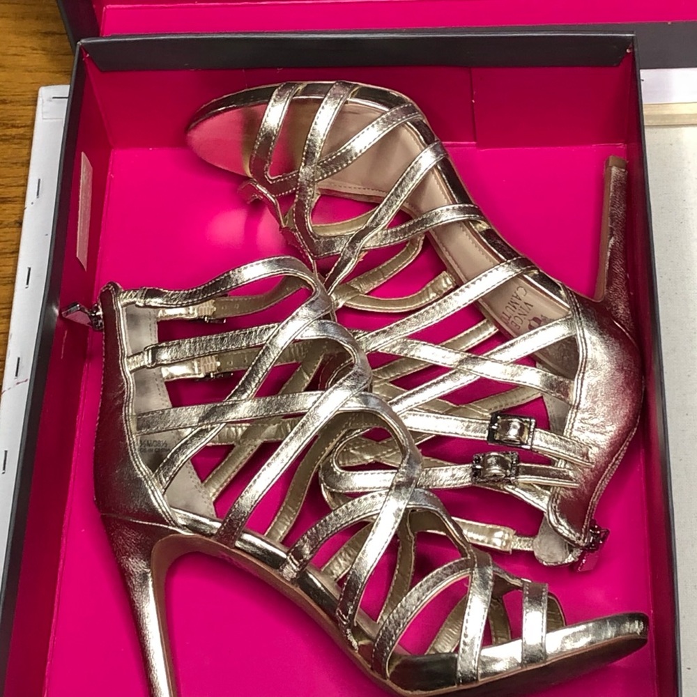 Vince Camuto Strappy High Heels Metallic Goldtone
